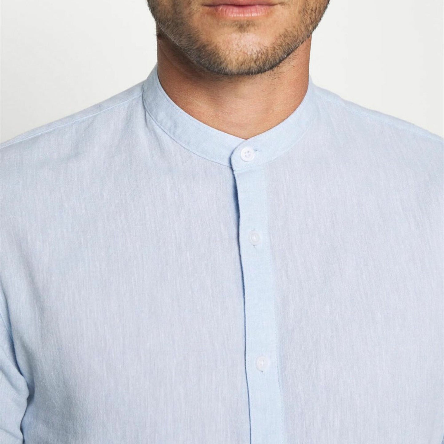 Banded Collar Dress Shirt - Light Blue