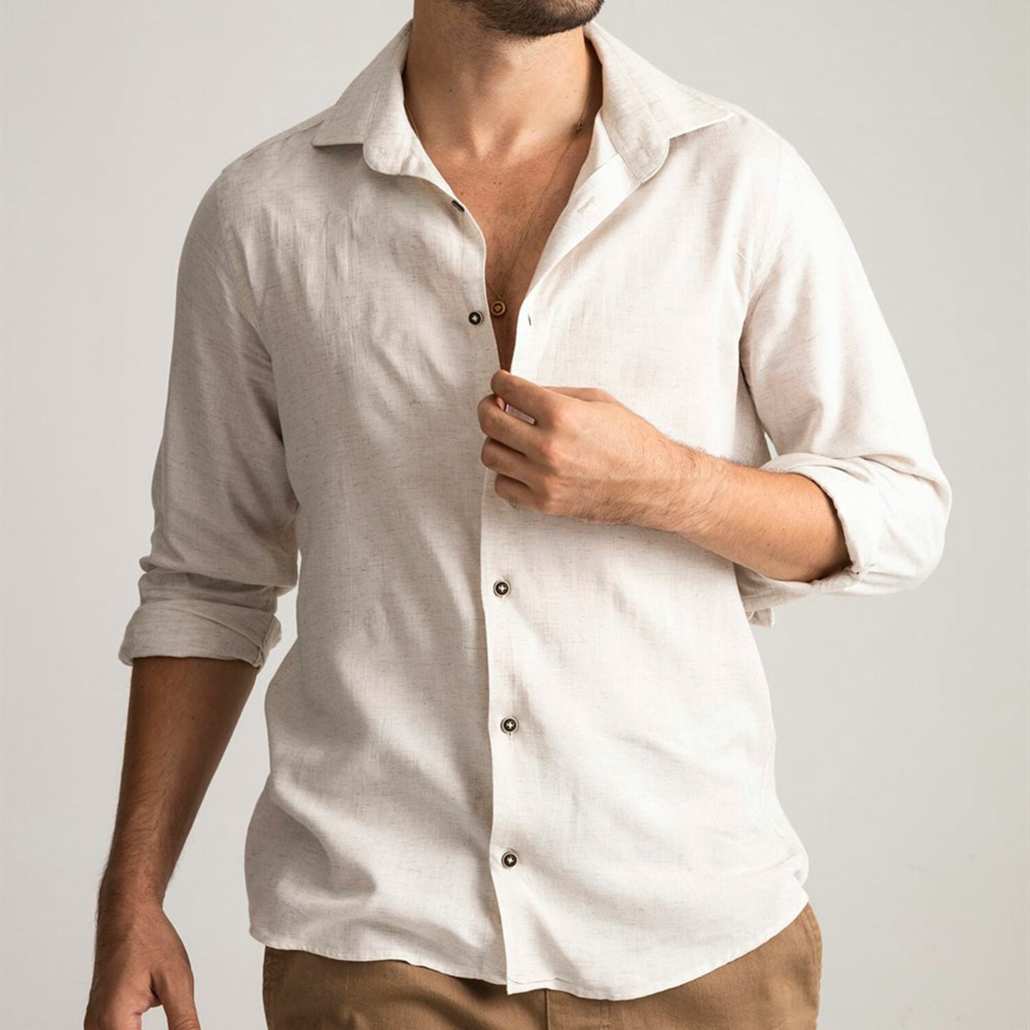 Wide Collar Dress Shirt - Earth
