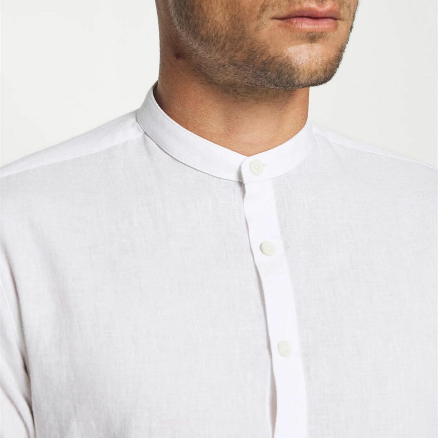 Banded Collar Dress Shirt - White