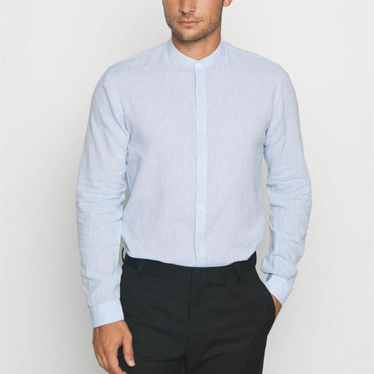 Banded Collar Dress Shirt - Light Blue