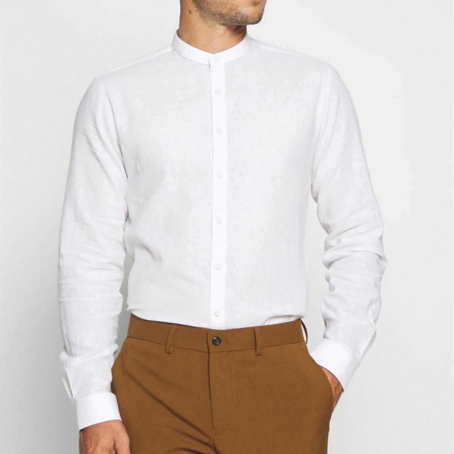 Banded Collar Dress Shirt - White