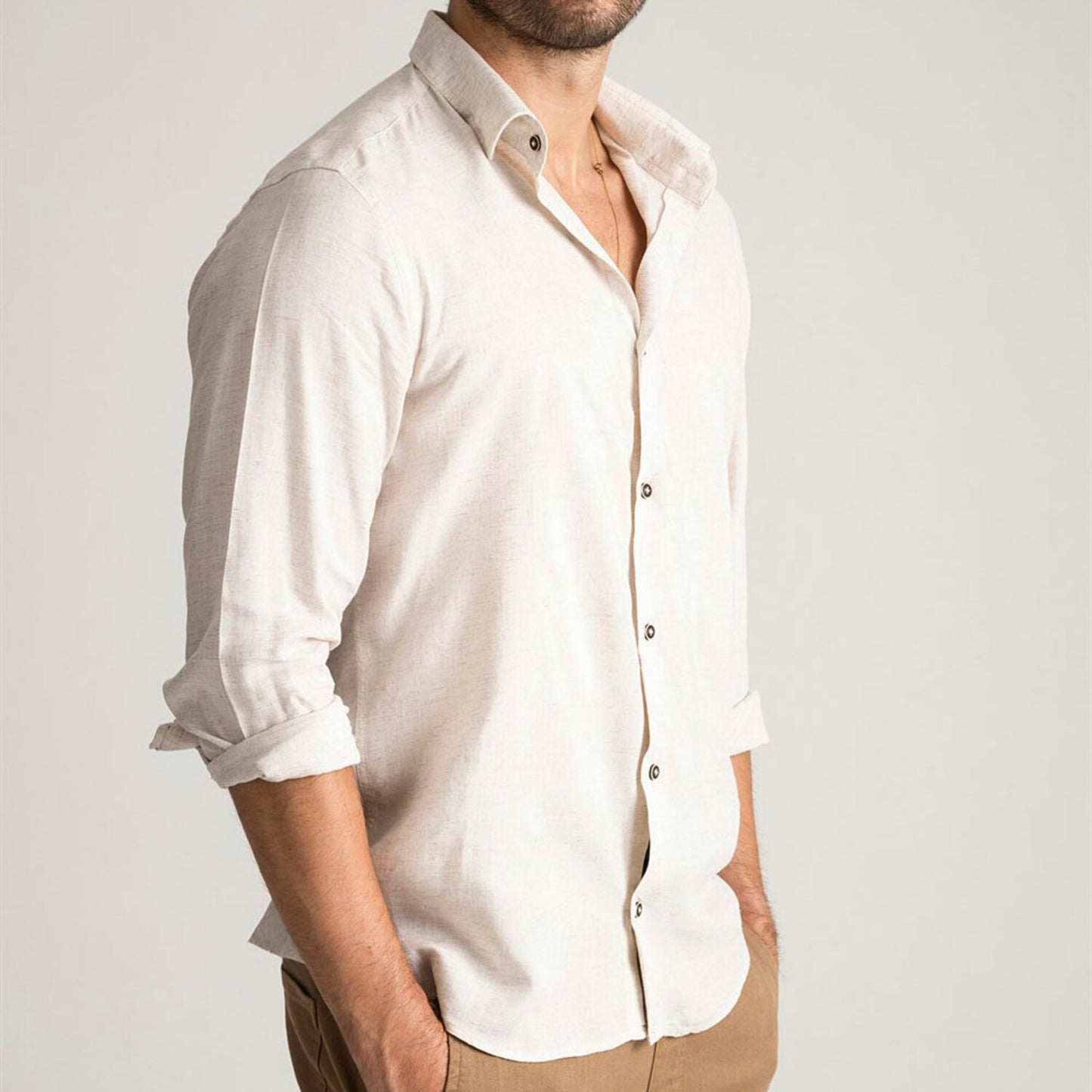 Wide Collar Dress Shirt - Earth